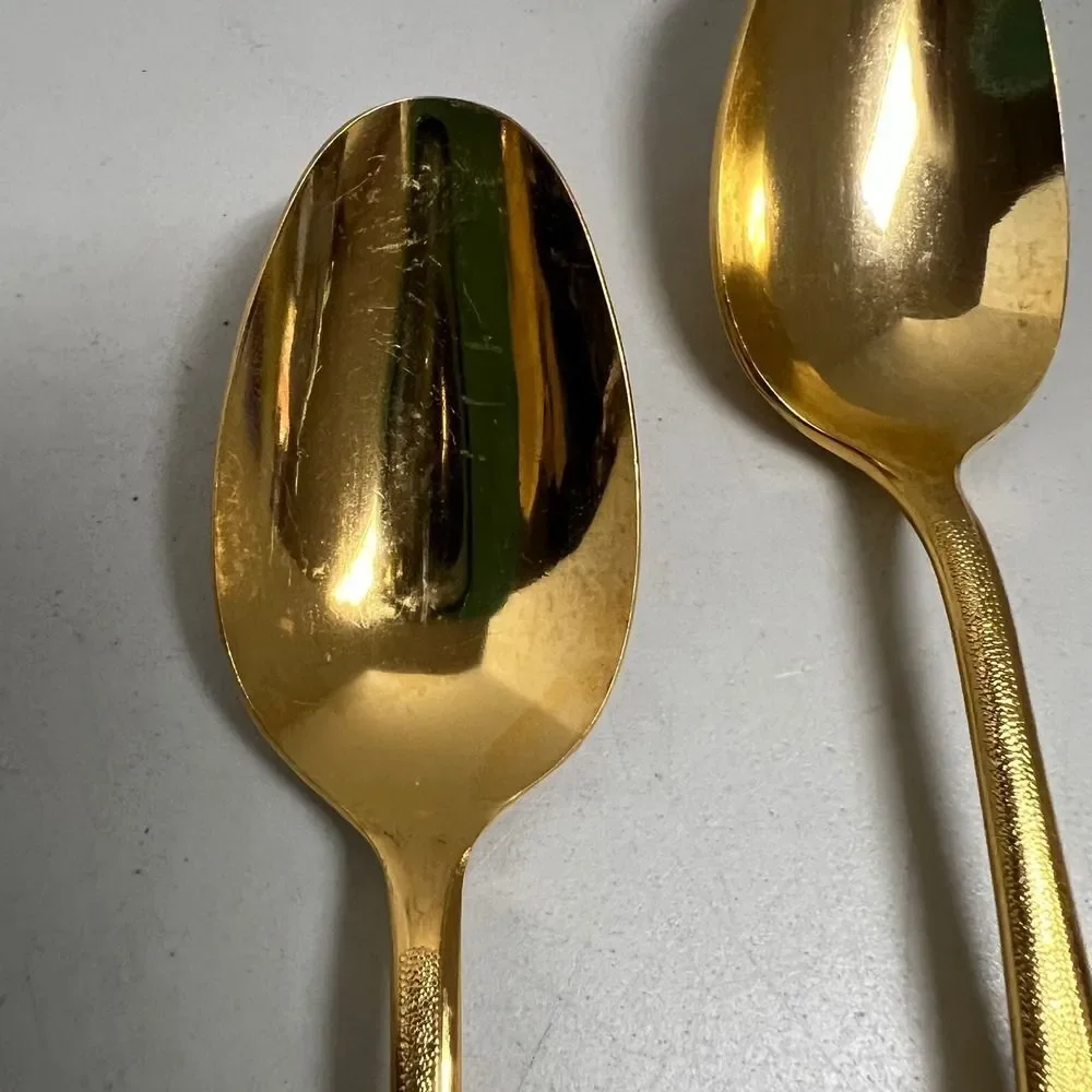 VINTAGE FLORENTINE Set of 6 Goldtone  Spoons Serving Utensils Elegant
